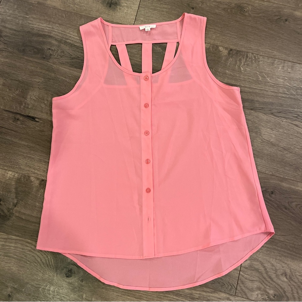Mine Blouse Top Size Large Pink Sheer Sleeveless Casual